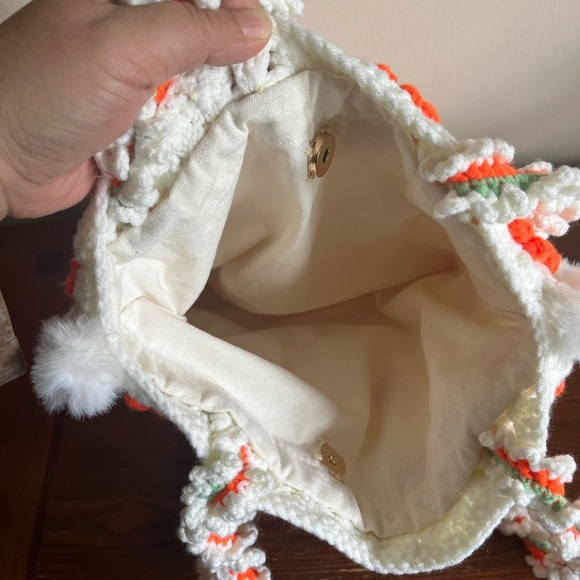 Handmade Crochet Floral Tote Bag - Cream and Orange - Picture 6 of 10